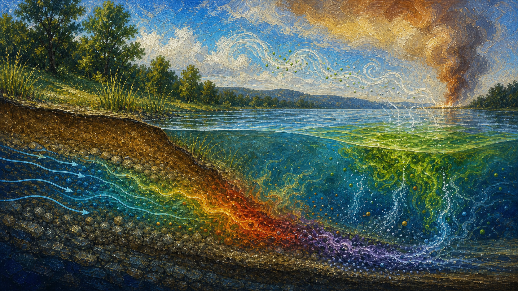 Painterly reactive transport connecting groundwater, lake water, and atmosphere