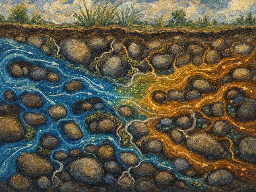Painterly illustration of reactive transport through porous media