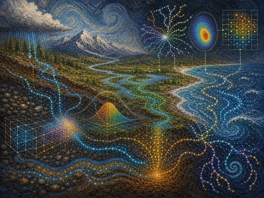 Painterly illustration of stochastic particles, random walks, and numerical kernels
